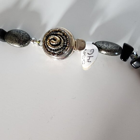 NWT Handmade Pyrite, Onyx and Swarovski Crystal necklace - Picture 4 of 5